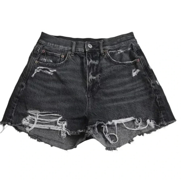 American Eagle Highest Rise '90s Boyfriend Jean Shorts Black Denim Distressed 4 - Picture 2 of 11